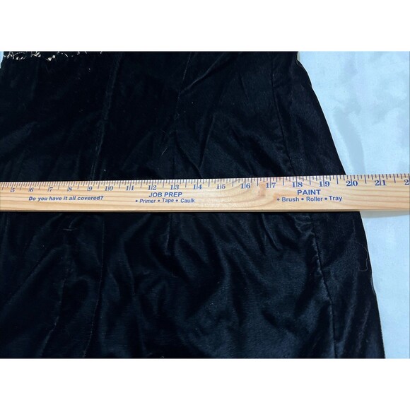 VTG Jessica Howard Velvet Maxi Dress Size 14 Black Gold Embroidered Front Slit - Picture 16 of 16